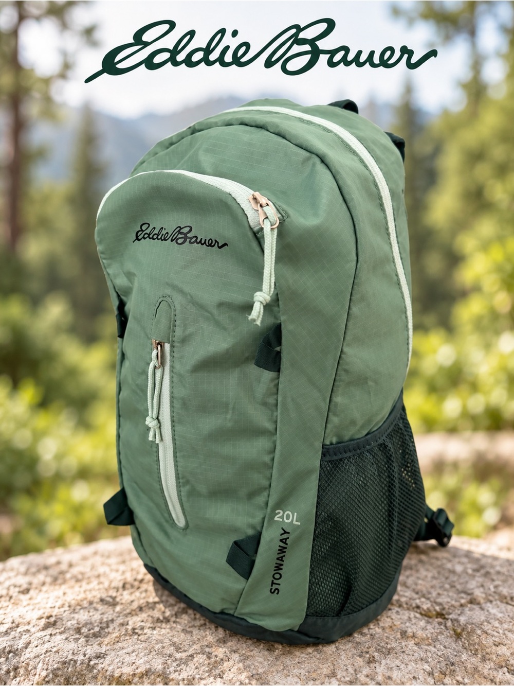 Eddie Bauer Stowaway Packable 20L Backpack Dark Loden Green Hiking Daypack Bag